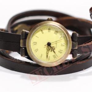 Dark Brown Triple Wrap Vintage Leather Bracelet..