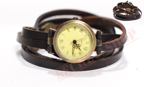 Dark Brown Triple Wrap Vintage Leather Bracelet Wrap Watch, Handmade Women's Lady, Girl Watch, Band Watches, Quartz Wrist Watch, Women